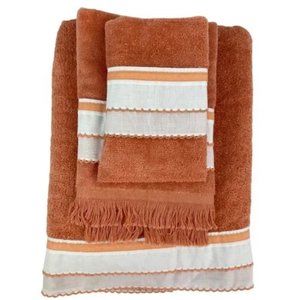 Bathroom Towel Set Orange Scalloped Trim Washcloth Fingertip Bath